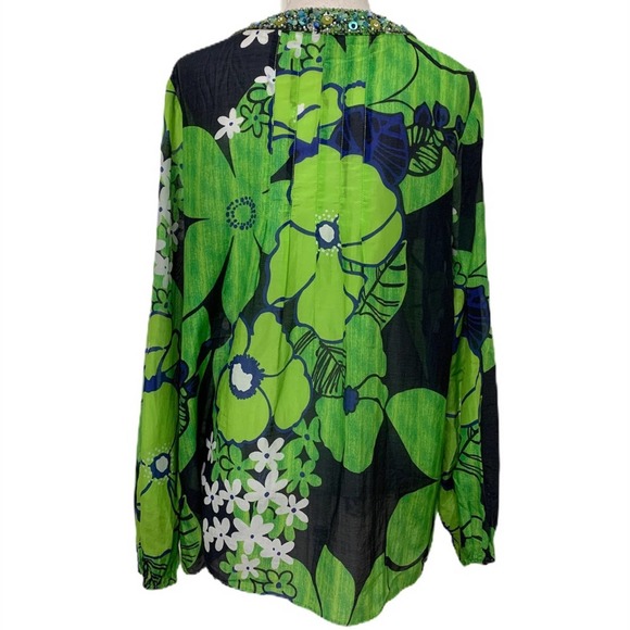 Lafayette 148 Green Mod Floral Print Beaded Tunic - Picture 12 of 15